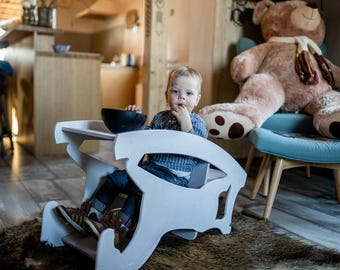 DIY 3-in-1 Rocking Horse Plans | Montessori Toddler Chair & Desk | PDF Woodworking Templates + CNC dxf
