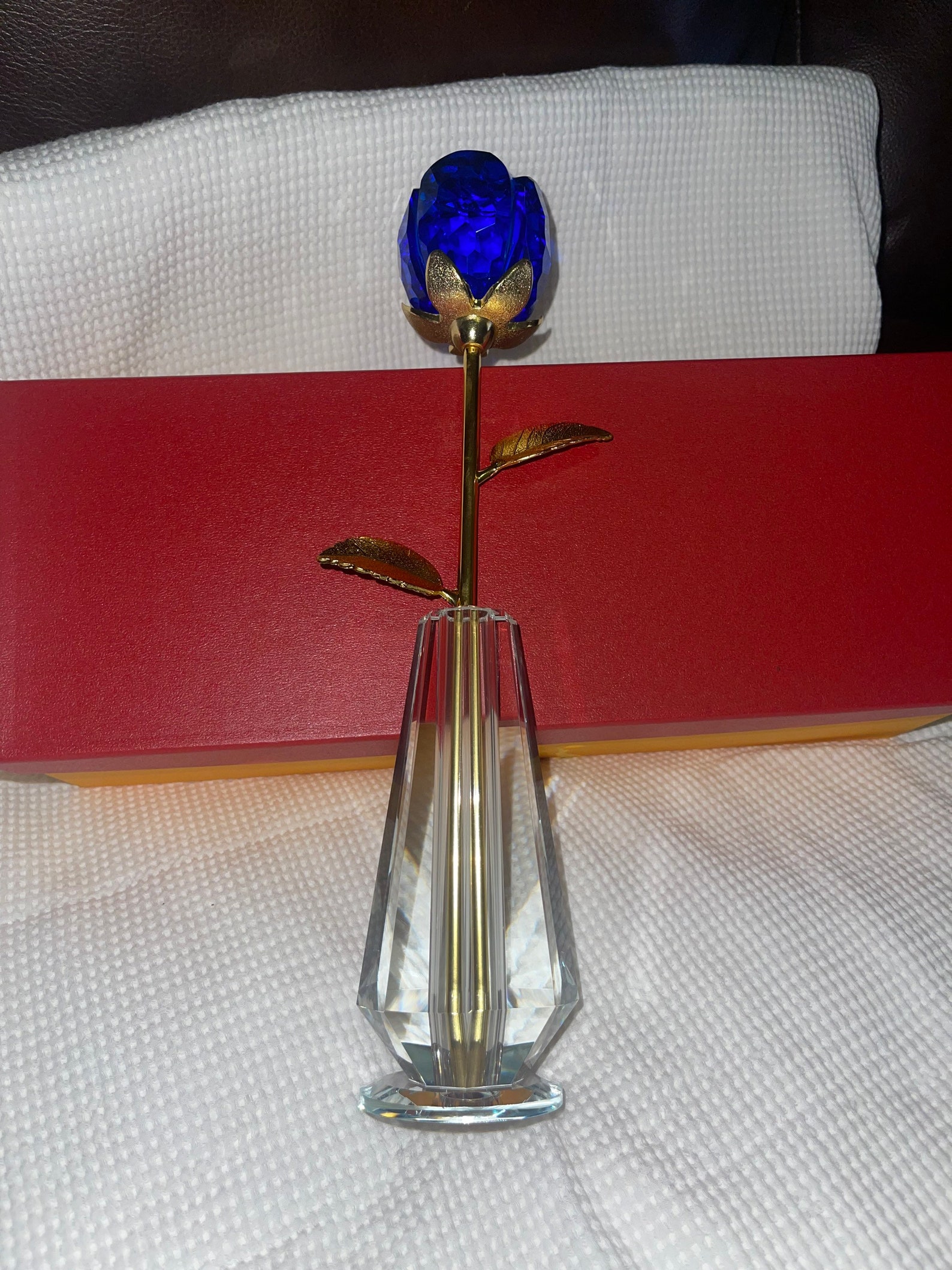 Large Blue Crystal Long Stem Rose in Crystal Vase With 24k Etsy