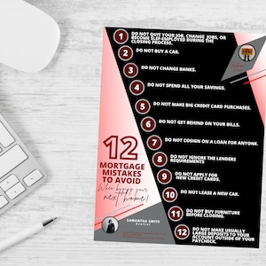12 błędów w kredytach hipotecznych, których należy unikać Red| Ulotka dotycząca nieruchomości | Wydruk nieruchomości | Informacje dla agentów nieruchomości | Marketing nieruchomości | Natychmiastowe pobieranie