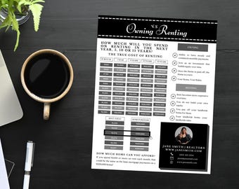 Renting Vs. Owning Flyer | Home Buyer Flyer | Real Estate Print | Realtor Information | Real Estate Marketing | Instant Download