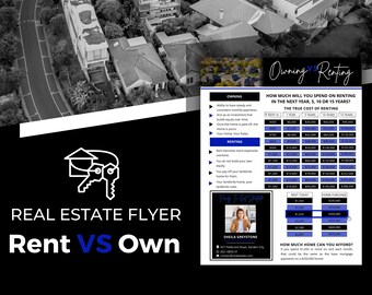 Blue Rent Vs. Own Flyer | Real Estate Handout | Real Estate Print | Realtor Information | Real Estate Marketing | Instant Download