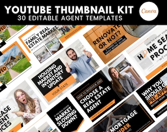 30 Orange YouTube Thumbnails For Real Estate Agents | Real Estate Social Media| Realtor YouTube Template | Realtor Marketing |Download