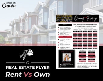 Red Rent Vs. Own Flyer | Real Estate Handout | Real Estate Print | Realtor Information | Real Estate Marketing | Instant Download