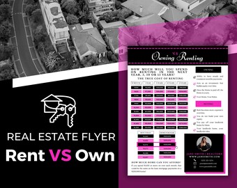 Pink Rent Vs. Own Flyer | Real Estate Handout | Real Estate Print | Realtor Information | Real Estate Marketing | Instant Download