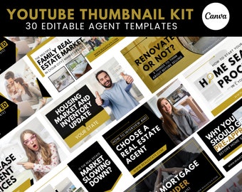 30 Gold YouTube Thumbnails For Real Estate Agents | Real Estate Social Media| Realtor YouTube Template | Realtor Marketing |Download