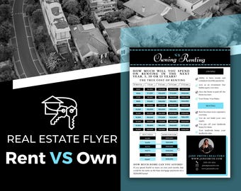 Light Blue Rent Vs. Own Flyer | Real Estate Handout | Real Estate Print | Realtor Information | Real Estate Marketing | Instant Download