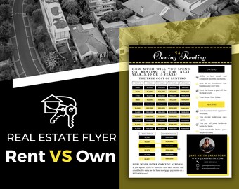 Yellow Rent Vs. Own Flyer | Real Estate Handout | Real Estate Print | Realtor Information | Real Estate Marketing | Instant Download