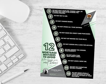 12 Mortgage Mistakes To Avoid Green| Real Estate Handout | Real Estate Print | Realtor Flyer| Real Estate Marketing | Instant Download