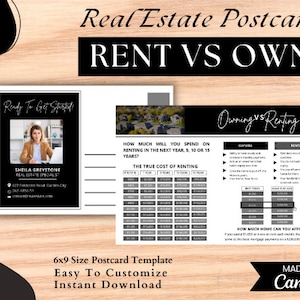 Renting vs besitzt Postkarte |15x23cm | Grundbesitz Landwirtschaft | Makramee Werbung| Hauskäufer Postkarte