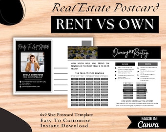 Renting vs Owning Postcard |6x9 Real Estate Postcard  | Real Estate Farming | Real Estate Mailer| Home Buyer Postcard