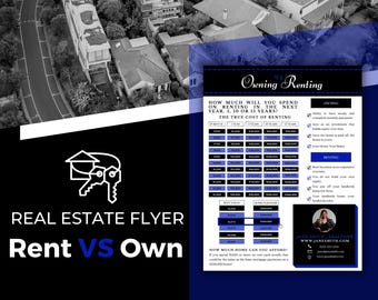 Blue Rent Vs. Own Flyer | Real Estate Handout | Real Estate Print | Realtor Information | Real Estate Marketing | Instant Download