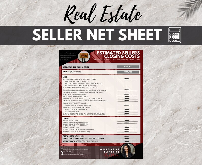 Red Seller Net Sheet Real Estate Print Realtor Information - Etsy