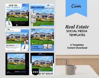 6 Light Blue Instagram Post For Real Estate Agents | Real Estate Social Media| Real Estate Canva | Real Estate Marketing | Instant Download