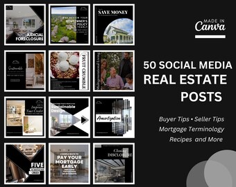 50 Modern Social Media Post | Real Estate Agent Content Calendar | Realtor Content | Real Estate Marketing | Instant Download