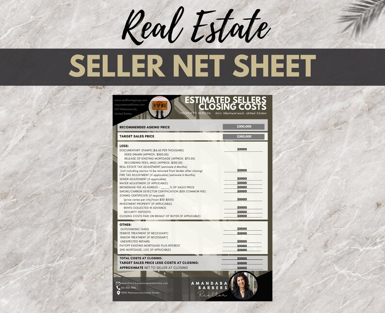 Real Estate Seller Net Sheet Real Estate Flyer Realtor Information Real ...
