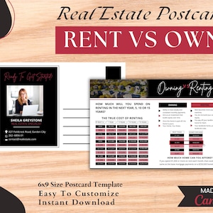 Red Renting vs Owning Postcard |6x9 Real Estate Postcard | Real Estate Farming | Real Estate Mailer| Home Buyer Postcard