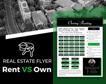 Green Rent Vs. Own Flyer | Real Estate Handout | Real Estate Print | Realtor Information | Real Estate Marketing | Instant Download