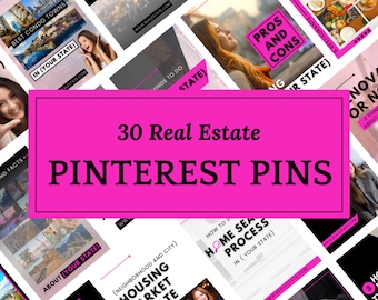 30 Pink Pinterest Pins For Real Estate Agents | Real Estate Social Media| Pinterest Template | Real Estate Marketing | Instant Download