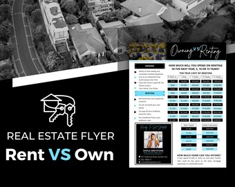 Light Blue Rent Vs. Own Flyer | Real Estate Handout | Real Estate Print | Realtor Information | Real Estate Marketing | Instant Download