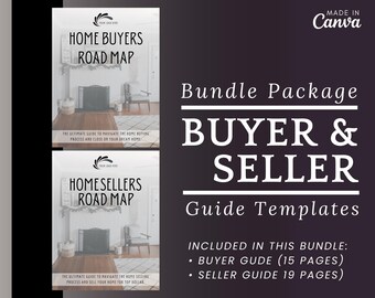 May include: A digital marketing bundle package for real estate agents. The bundle includes two guides: a 15-page buyer guide and a 19-page seller guide. The guides are designed to help agents navigate the home buying and selling process.
