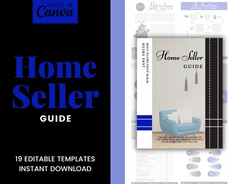May include: A black and white guide for home sellers with the title "Home Seller Guide" and the text "The Ultimate Guide to Navigate the Home Selling Process and Sell Your Home for Top Dollar".
