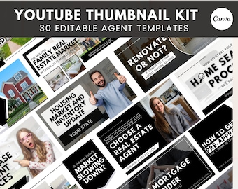 30 YouTube Thumbnails For Real Estate Agents | Real Estate Social Media| Realtor YouTube Template | Real Estate Marketing | Instant Download
