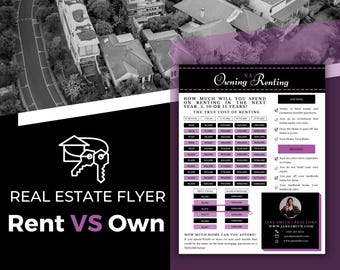 Purple Rent Vs. Own Flyer | Real Estate Handout | Real Estate Print | Realtor Information | Real Estate Marketing | Instant Download