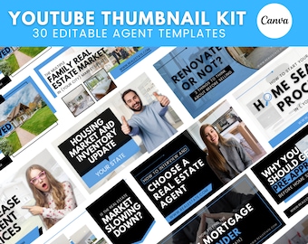 30 Light Blue YouTube Thumbnails For Real Estate Agents | Real Estate Social Media| Realtor YouTube Template | Realtor Marketing |Download