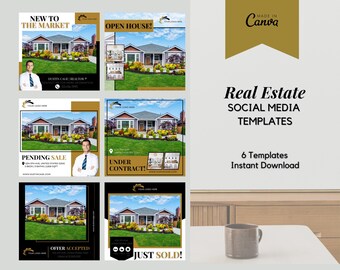 6 Gold Instagram Post For Real Estate Agents | Real Estate Social Media| Real Estate Canva | Real Estate Marketing | Instant Download