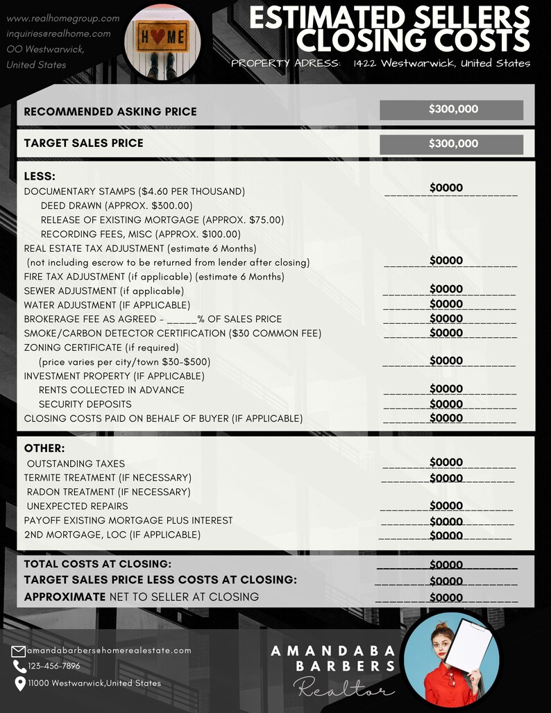 Seller Net Sheet Real Estate Print Realtor Information - Etsy