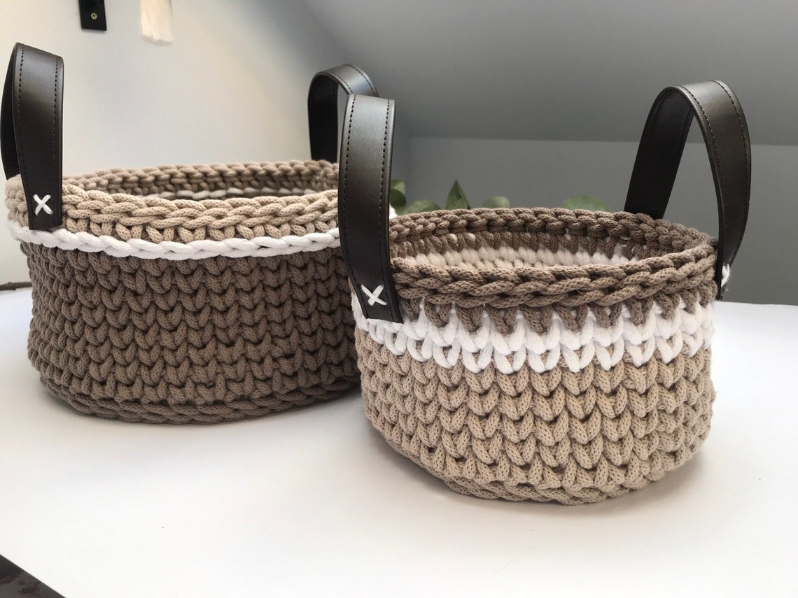 Storage crochet basket cotton cord basket with handle for Etsy