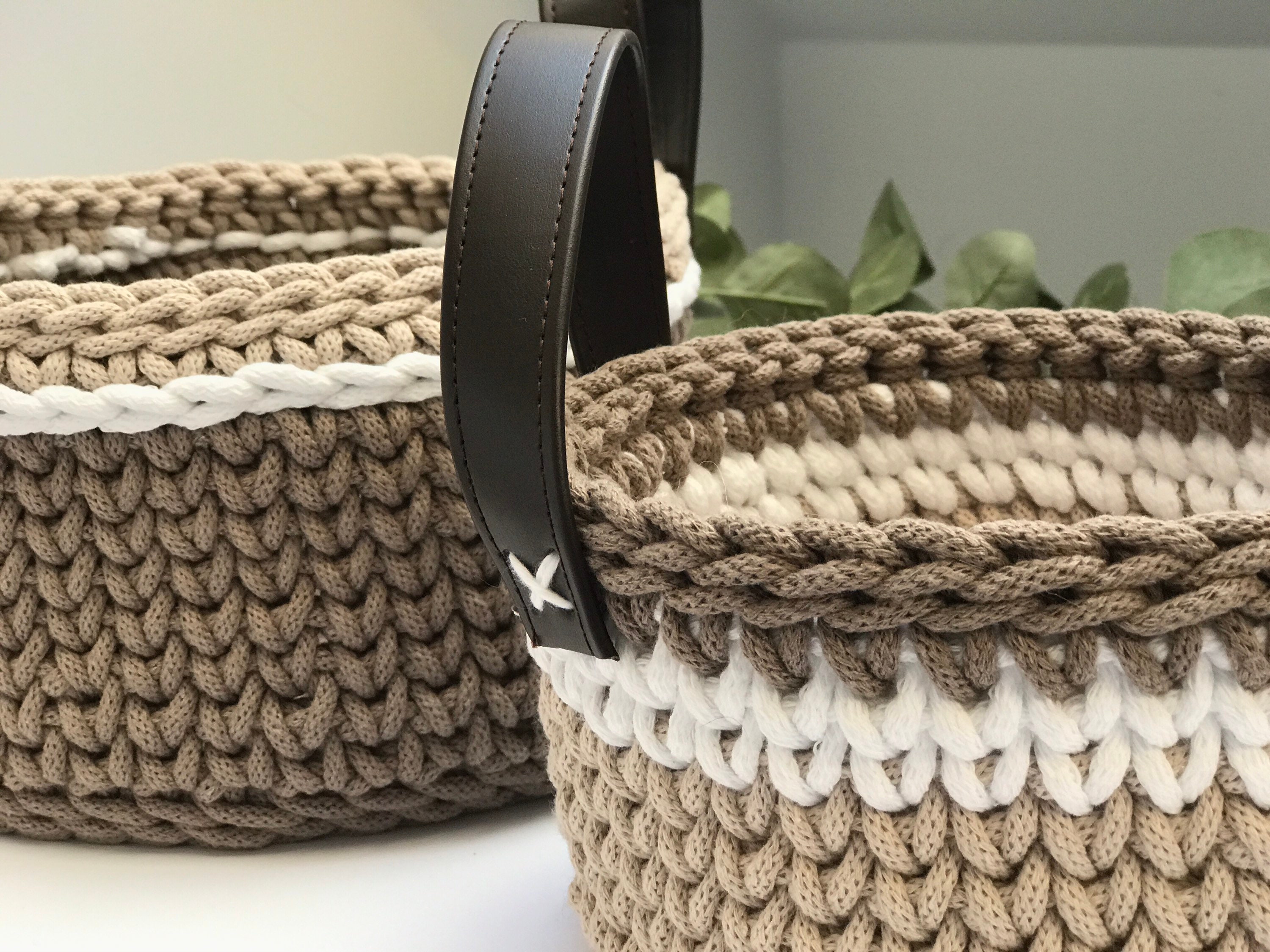 Storage crochet basket cotton cord basket with handle for Etsy
