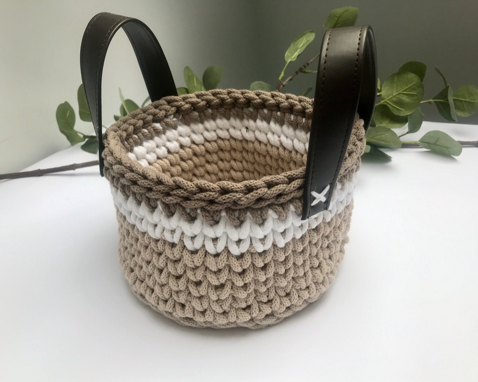 Storage crochet basket cotton cord basket with handle for Etsy