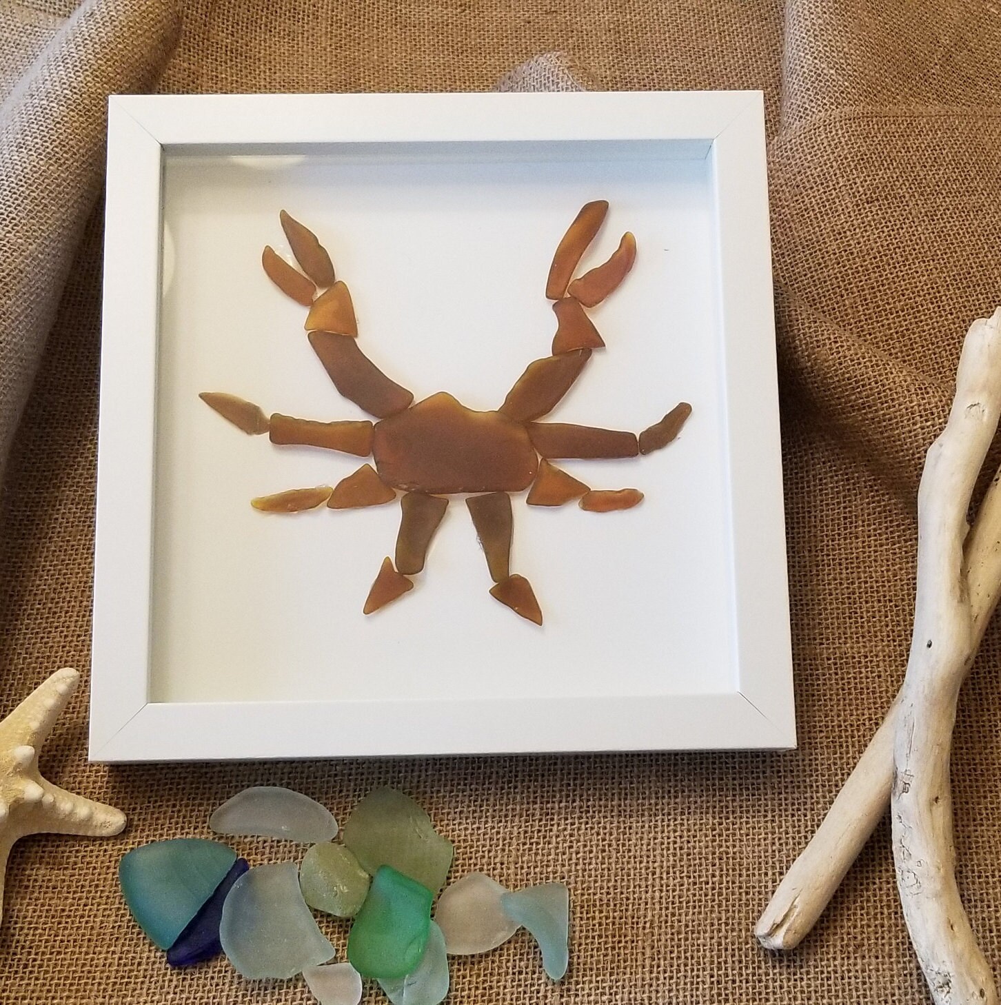 Sea Glass Crab Art Framed Seaglass Etsy