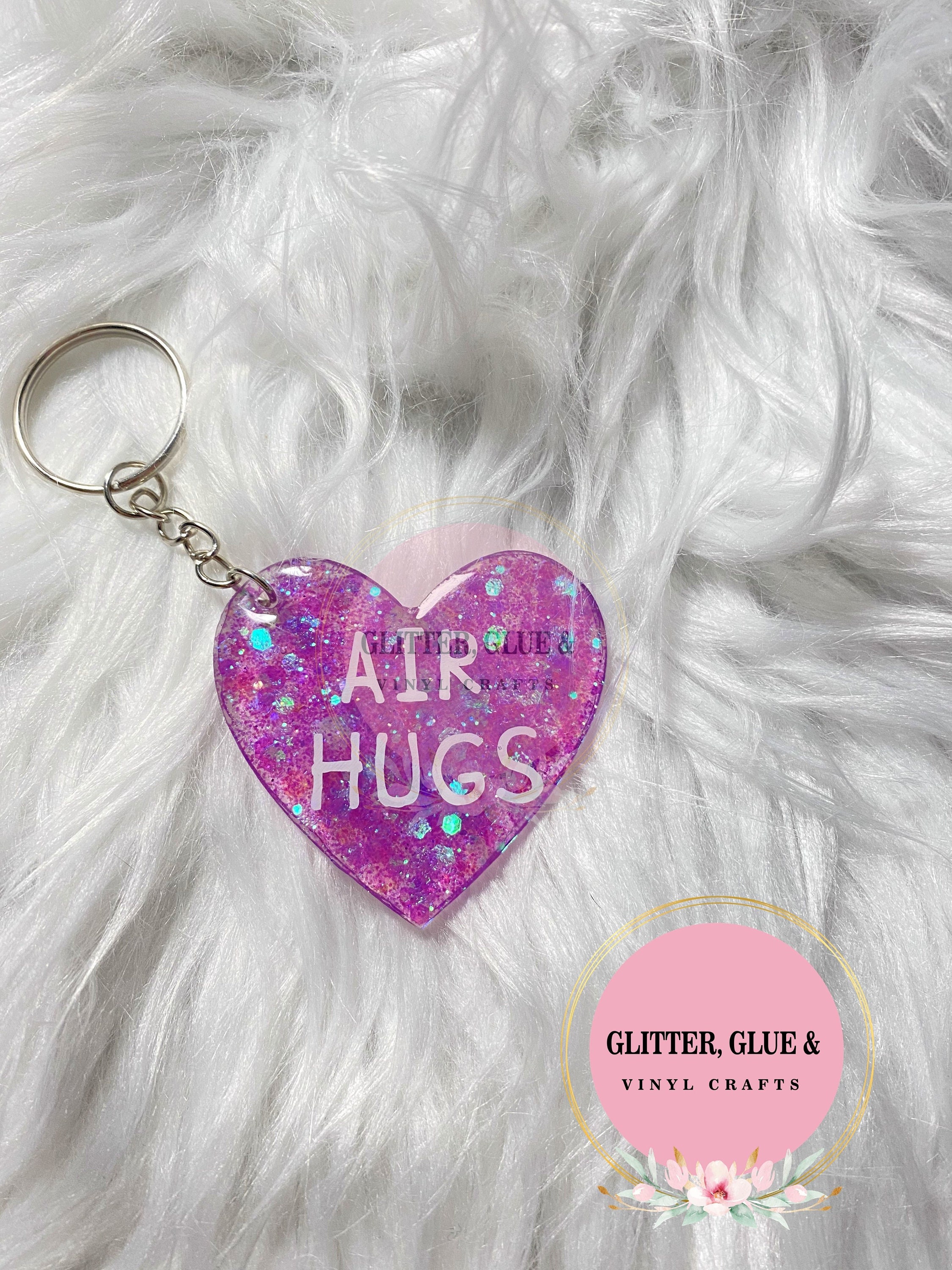 Pink Glitter Heart Keychain Custom Keychain Acrylic Etsy