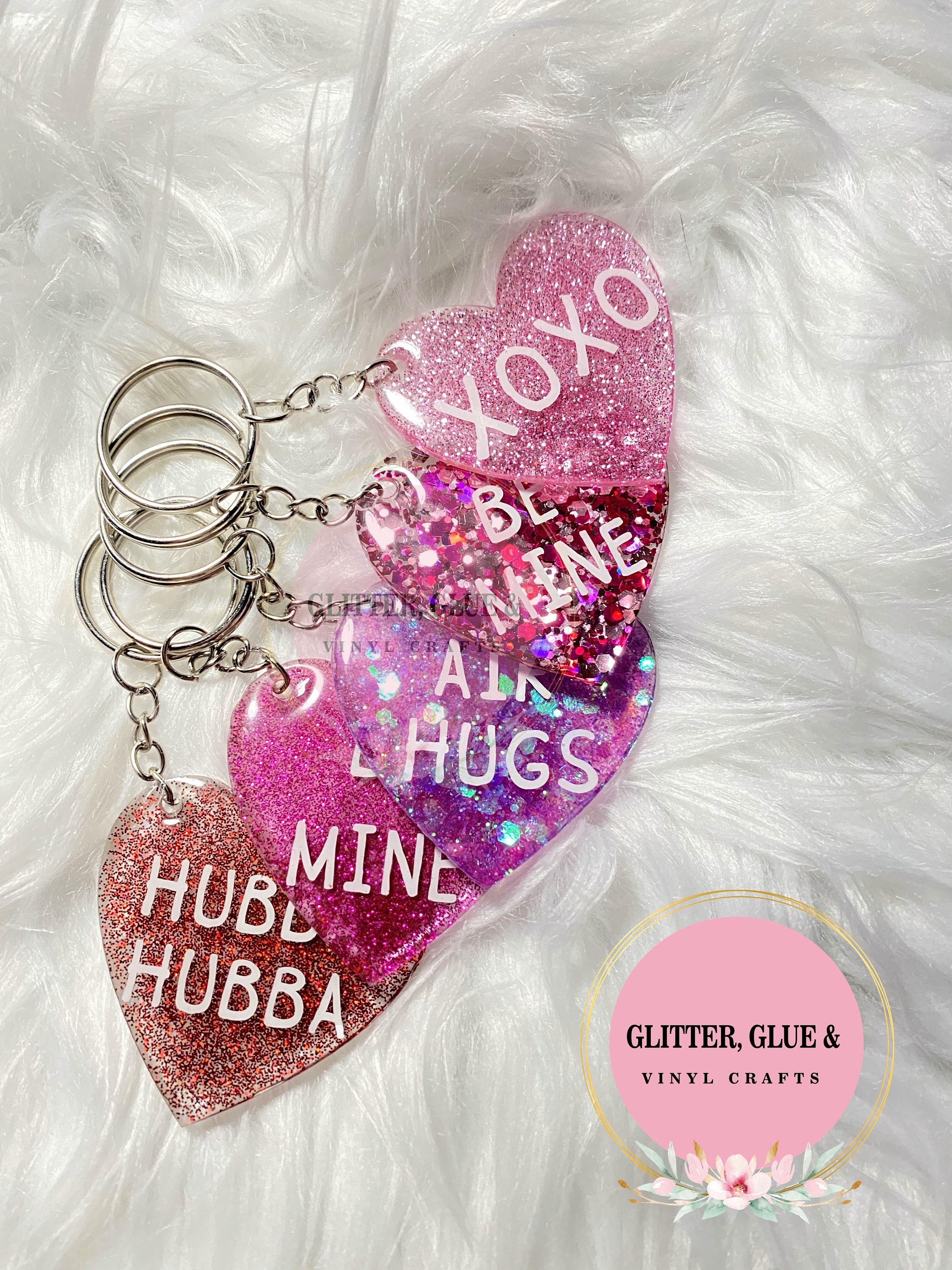 Pink Glitter Heart Keychain Custom Keychain Acrylic Etsy