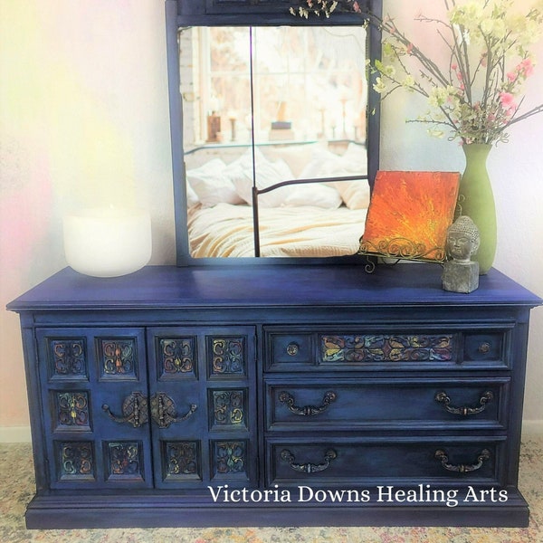 Bohemian Dresser. Carved Furniture. Hand-painted Bureau. Upcycled Chest. Eclectic Decor. Boho Decor. Colorful Storage. Bureau Bedroom