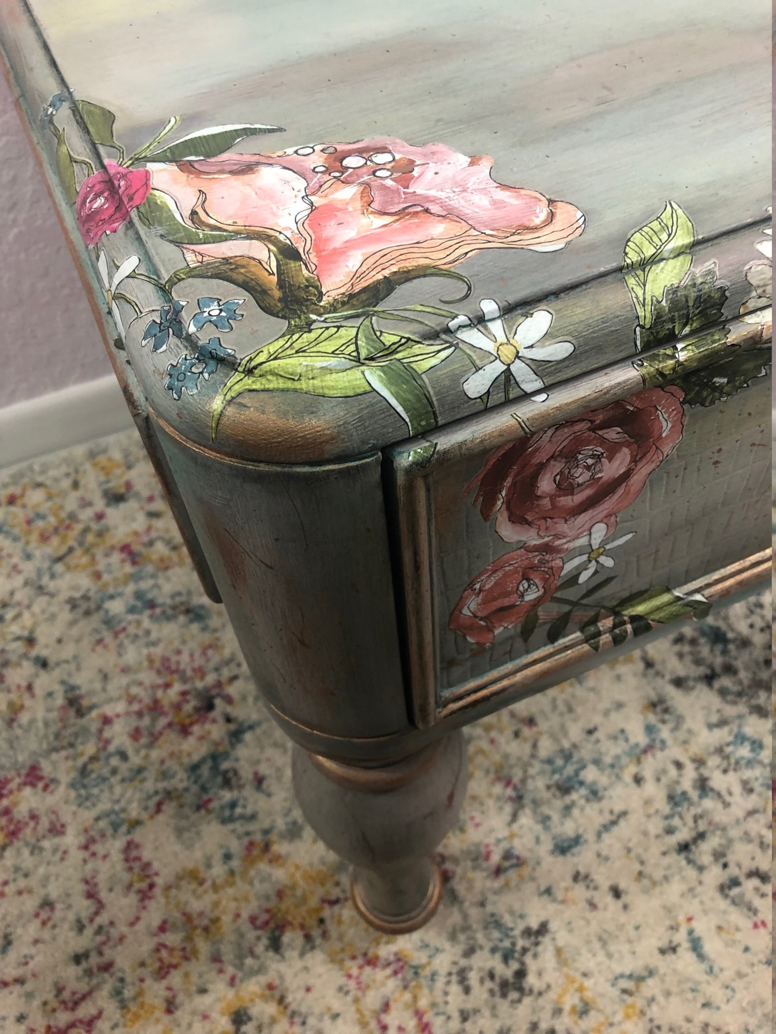 Floral Side Table. Country Decor. Handpainted End Table. Etsy
