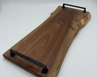 Live Edge Walnut Charcuterie Board with Black Metal Handles