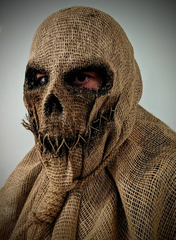 Masque d'Halloween épouvantail en toile de jute