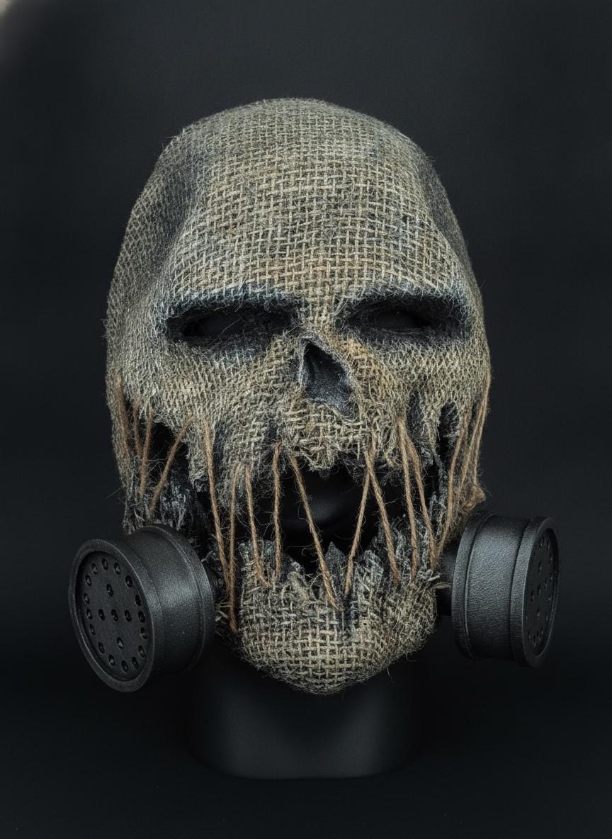Scarecrow Gas Mask, Burlap Scarecrow Mask With Gas Mask Parts