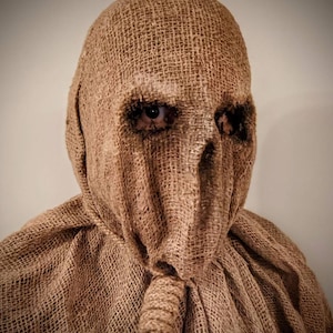 Masker vogelverschrikker | Halloween-masker met volledige kop van latex en jute. Inclusief strop. afbeelding 2