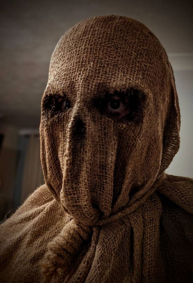Masker vogelverschrikker | Halloween-masker met volledige kop van latex en jute. Inclusief strop. afbeelding 1