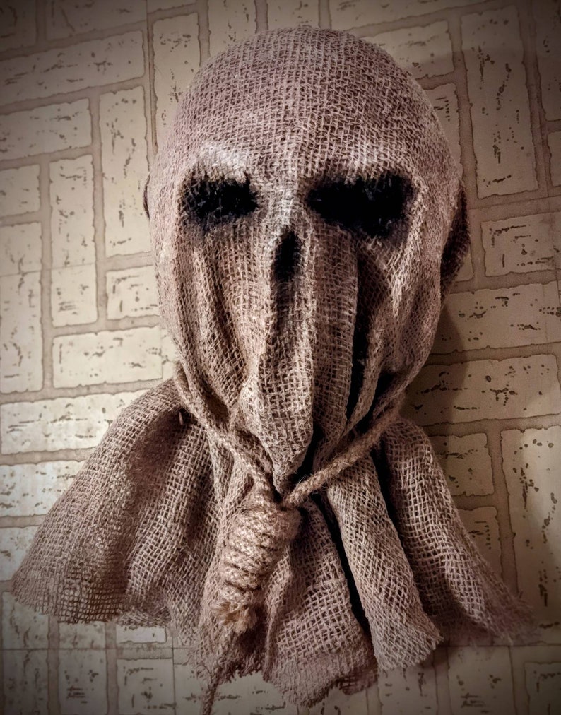 Masker vogelverschrikker | Halloween-masker met volledige kop van latex en jute. Inclusief strop. afbeelding 3