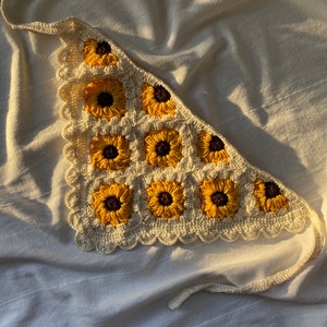 Sunflower Crochet Bandana Hair Scarf, Daisy Hair Kerchief, Crochet Hair ...