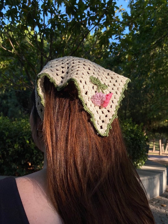 Boho Crochet Floral Handkerchief Head band Amazon.com : Woeoe Crochet Floral Bandana Knit Triangle  main image 2