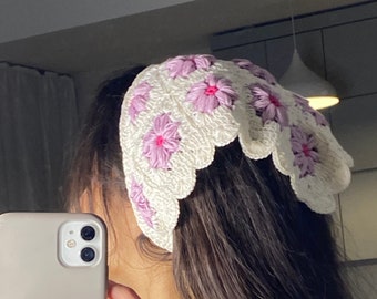 Bandana All'uncinetto Vintage - 2 Foulard Floreali Per Capelli, Stile Bohémien - Foto 6