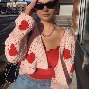heart granny square cardigan,  tank top, heart cardigan, festival outfit, crochet pink cardigan, colorful top, custom order