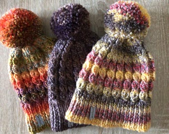 Hand knitted with love by Battybobs - bobble hats made from 100% Acrylic