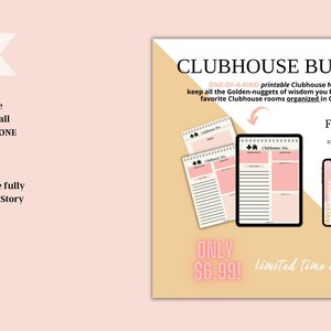 Modelo de notas do Clubhouse personalizável | Folhas imprimíveis para organização | Modelos de histórias do Instagram | Modelos de marketing do Canva